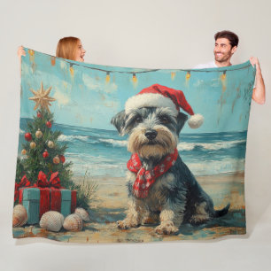 Schnauzer Hund Weihnachten Vintage Strand Fleecedecke