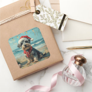 Schnauzer Hund Weihnachten Vintage Strand Quadratischer Aufkleber