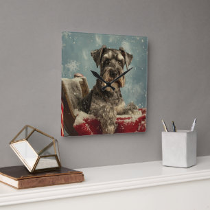 Schnauzer Hund Weihnachtsfestlich Quadratische Wanduhr