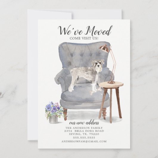 Schnauzer Hund wir haben uns bewegt bewegende Ankü Ankündigung (Vorderseite)