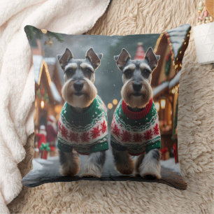 Schnauzer Hunde Weihnachten Schnee Feiertag Kissen