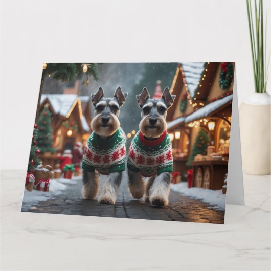 Schnauzer Hunde Weihnachtsschneeferien Karte (Vorderseite)
