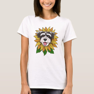 Schnauzer-Hundgesicht auf einer Sonnenblume T-Shirt