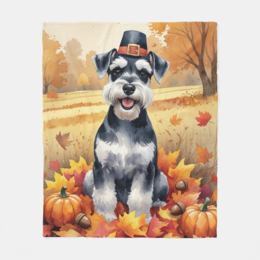Schnauzer im Herbst hinterlässt Erntedank Art Fleecedecke (Vorderseite)