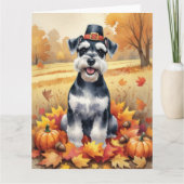 Schnauzer im Herbst hinterlässt Erntedank Art Karte (Vorderseite)