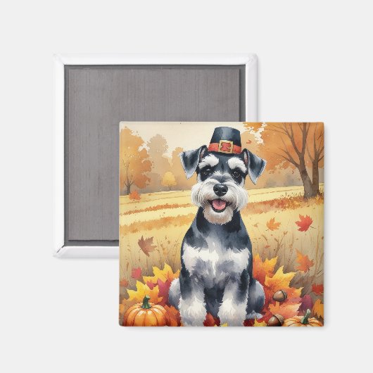 Schnauzer im Herbst hinterlässt Erntedank Art Magnet (Vorderseite/Rückseite)