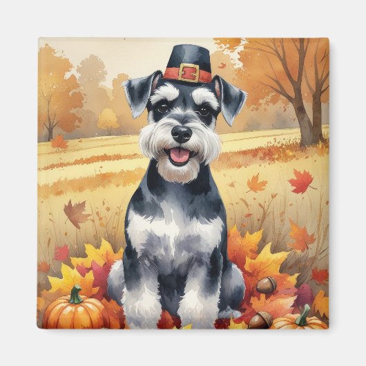 Schnauzer im Herbst hinterlässt Erntedank Art Magnet (Vorne)