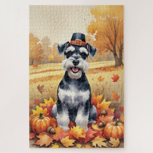 Schnauzer im Herbst hinterlässt Erntedank Art Puzzle (Vertikal)
