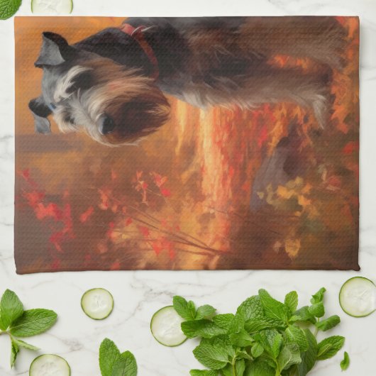 Schnauzer im Herbst Leaves Fall Inspiriert Geschirrtuch (Gefaltet)