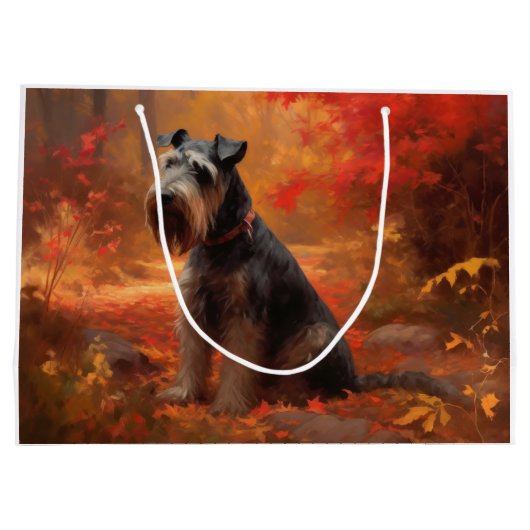 Schnauzer im Herbst Leaves Fall Inspiriert Große Geschenktüte (Rückseite)