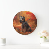 Schnauzer im Herbst Leaves Fall Inspiriert Große Wanduhr (Zuhause)