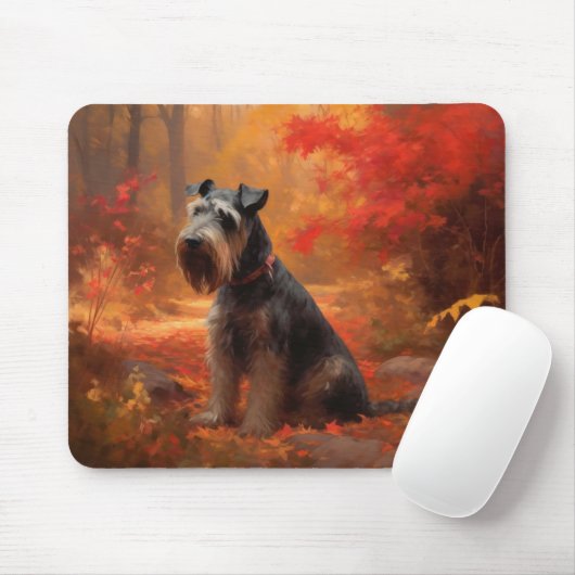 Schnauzer im Herbst Leaves Fall Inspiriert Mousepad (Mit Mouse)