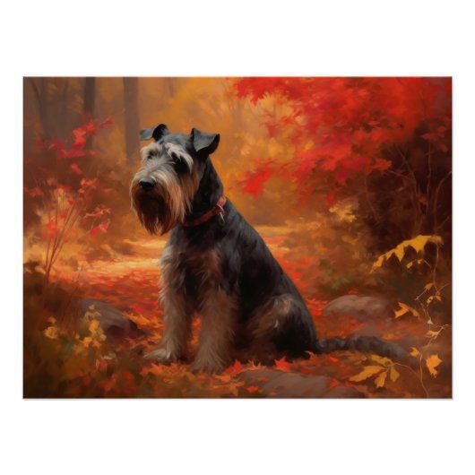 Schnauzer im Herbst Leaves Fall Inspiriert Poster (Vorderseite)
