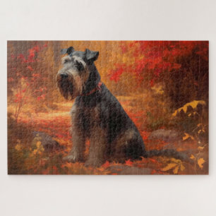 Schnauzer im Herbst Leaves Fall Inspiriert Puzzle