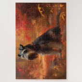 Schnauzer im Herbst Leaves Fall Inspiriert Puzzle (Vertikal)