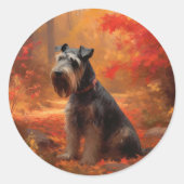 Schnauzer im Herbst Leaves Fall Inspiriert Runder Aufkleber (Vorderseite)