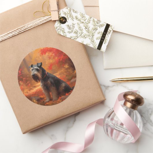 Schnauzer im Herbst Leaves Fall Inspiriert Runder Aufkleber (Schenken)