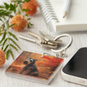 Schnauzer im Herbst Leaves Fall Inspiriert Schlüsselanhänger (Vorderseite rechts)