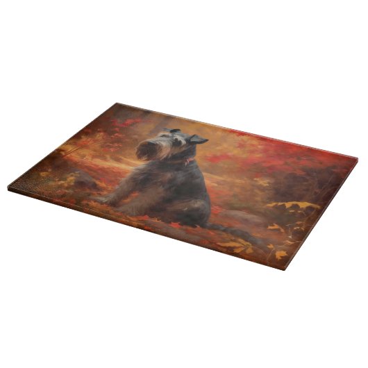 Schnauzer im Herbst Leaves Fall Inspiriert Schneidebrett (Ecke)