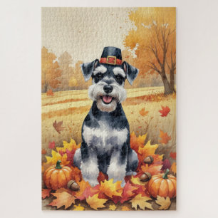Schnauzer im Herbstlaub Erntedank Kunst Puzzle