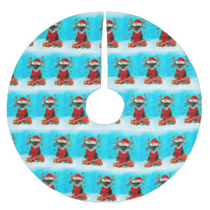 Schnauzer im Schnee mit Weihnachtsgeschenken Polyester Weihnachtsbaumdecke