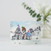 Schnauzer im Winter Postkarte (Stehend Vorderseite)