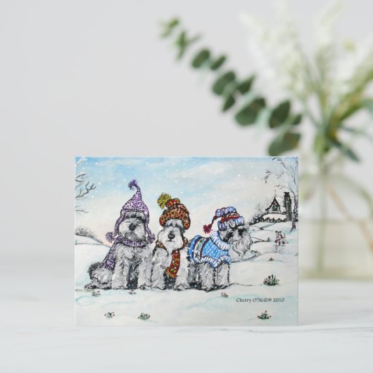 Schnauzer im Winter Postkarte (Stehend Vorderseite)