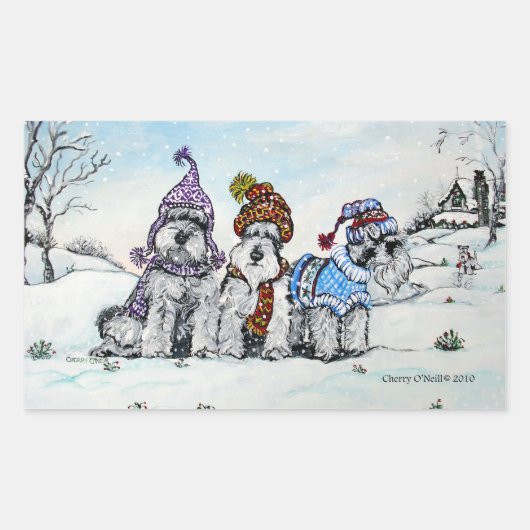 Schnauzer im Winter Rechteckiger Aufkleber (Vorderseite)