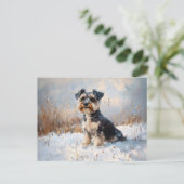 Schnauzer im Winterschnee Postkarte (Stehend Vorderseite)