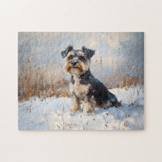 Schnauzer im Winterschnee Puzzle