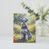 Schnauzer in Wildflower Meadow Postkarte (Stehend Vorderseite)