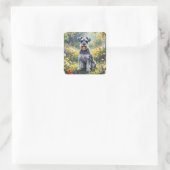 Schnauzer in Wildflower Meadow Quadratischer Aufkleber (Tasche)