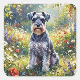 Schnauzer in Wildflower Meadow Quadratischer Aufkleber