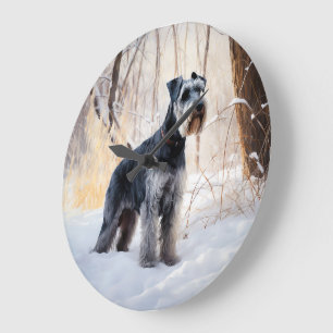 Schnauzer Lass es schneien Weihnachten Große Wanduhr