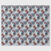 Schnauzer läuft im Schnee mit Weihnachtshut Geschenkpapier (Flach)