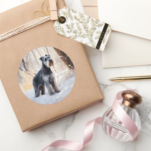 Schnauzer Let It Schnee Weihnachten Runder Aufkleber (Schenken)