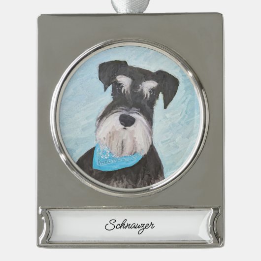Schnauzer (Miniatur) Malerei - Niedlicher Original Banner-Ornament Silber (Vorderseite)