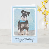 Schnauzer (Miniatur) Malerei - Niedlicher Original Karte (Gelbe Blume)