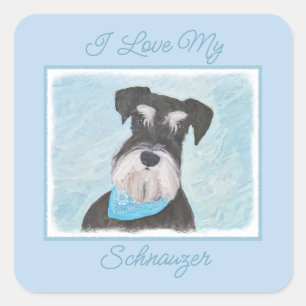 Schnauzer (Miniatur) Malerei - Niedlicher Original Quadratischer Aufkleber