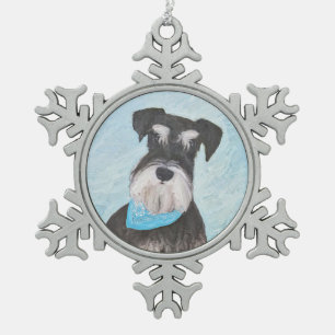 Schnauzer (Miniatur) Malerei - Niedlicher Original Schneeflocken Zinn-Ornament
