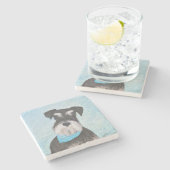 Schnauzer (Miniatur) Malerei - Niedlicher Original Steinuntersetzer (Seitenansicht)