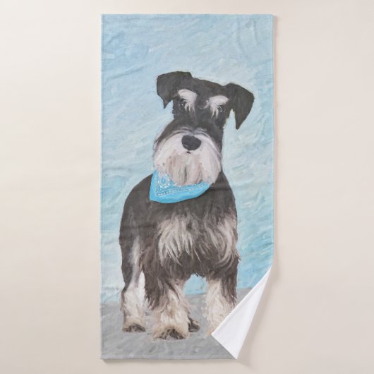 Schnauzer (Miniatur) Malerei - Niedliches Original Badhandtuch Set (Badehandtuch)