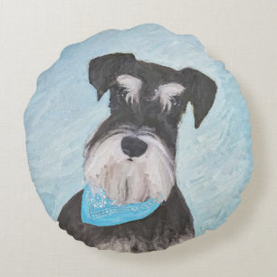 Schnauzer (Miniatur) Malerei - Niedliches Original Rundes Kissen