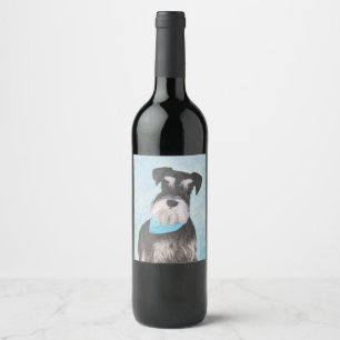 Schnauzer (Miniatur) Malerei - Niedliches Original Weinetikett