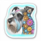 Schnauzer mit Blume Aufkleber (Vorderseite)