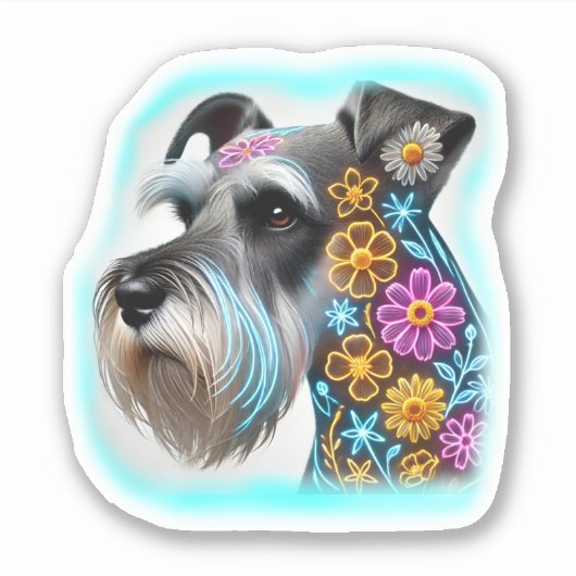 Schnauzer mit Blume Aufkleber (Vorderseite)