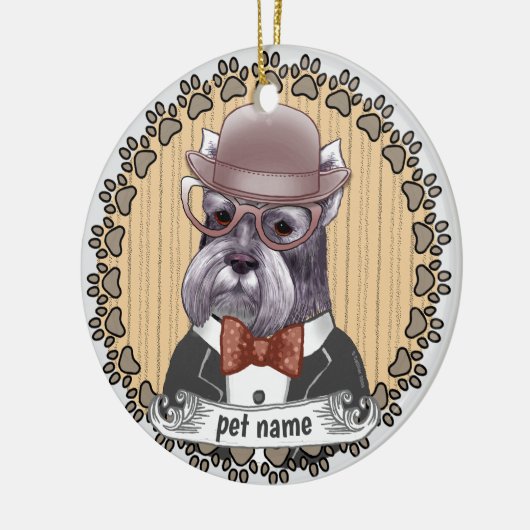 Schnauzer mit Brille Keramik Ornament (Links)
