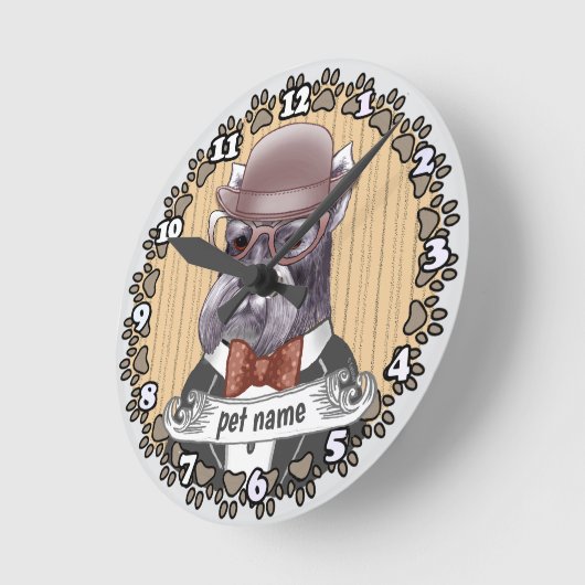 Schnauzer mit Brille Runde Wanduhr (Winkel)