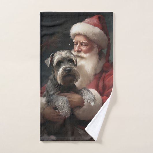 Schnauzer mit dem Weihnachtsmann Weihnachten Badhandtuch Set (Handtuch)