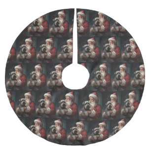 Schnauzer mit dem Weihnachtsmann Weihnachten Polyester Weihnachtsbaumdecke